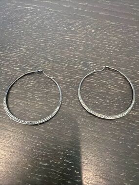 Stella & Dot Silver Hoop Earrings with Crystal Row